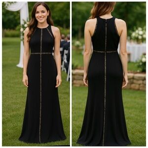 Adrianna Papell Black Lace Inset Sleeveless Formal Maxi Gown Size 4